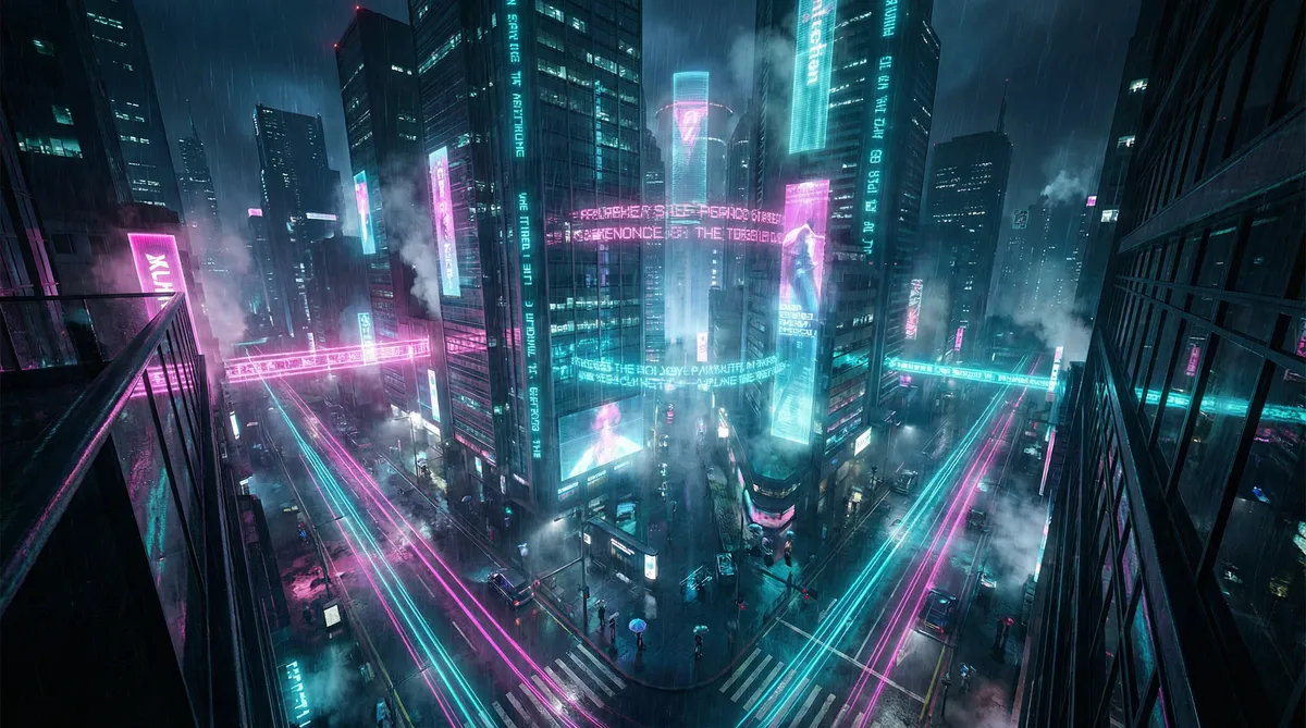 btsou 竖屏短剧平台首页背景 - 赛博朋克都市夜景